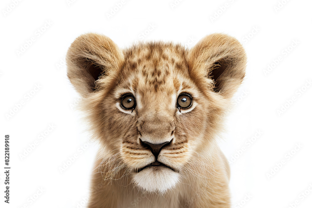 Baby lion portrait. Generative AI illustration