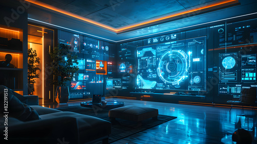 Futuristic Home with Holographic Entertainment System for Immersive Media Experience