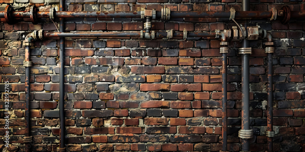 Industrial exposed brick wall a raw industrial style wall with pipes ...