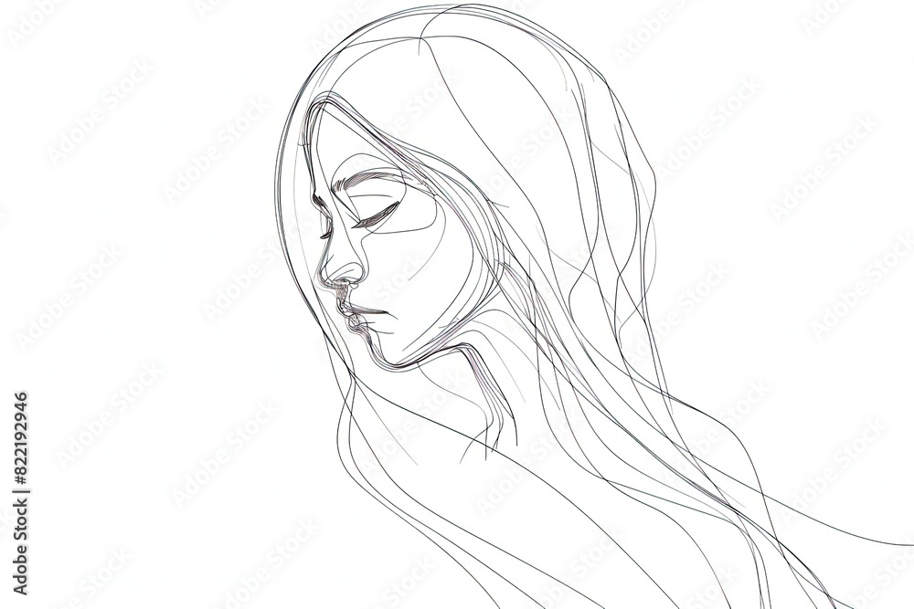 veiled woman in a minimalist drawing style in one line