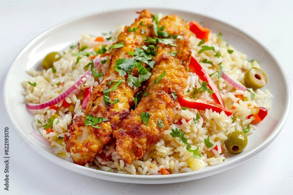 Flavorful Chicken and Rice Plate with Bell Peppers and Onions Flavorful Chicken and Rice Plate with Bell Peppers and Onions