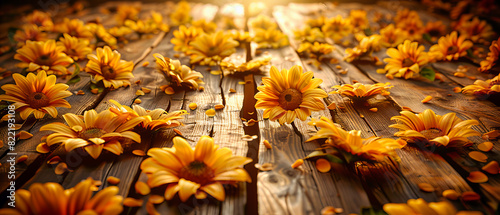 Sunflowers and Rustic Wood Backdrop, A Harmonious Blend of Nature and Vintage Charm
