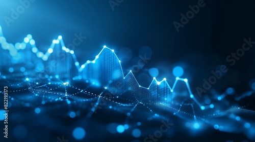 A stock market graph. financial data or online trading concepts. technology trend in business. Financial Graphs and Data Visualization on Blue Background.