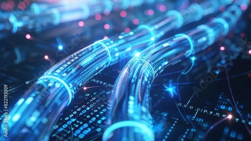 Wallpaper Mural The transmission of image data over an optical wire. The technology of high speed data transfer on optical fibers. Abstract background with quantum beams of internet data. Torontodigital.ca