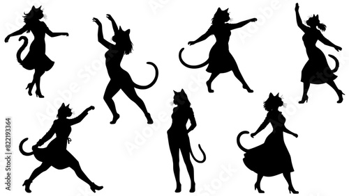 Stylish silhouettes of cat lady
