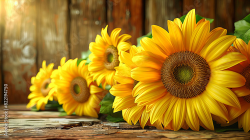 Sunflowers in a Sunny Field, Bright Floral Display Against a Summer Sky, Rustic Outdoor Setting