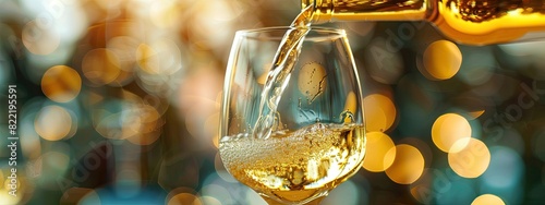 white wine is poured into a glass close-up. Selective focus photo