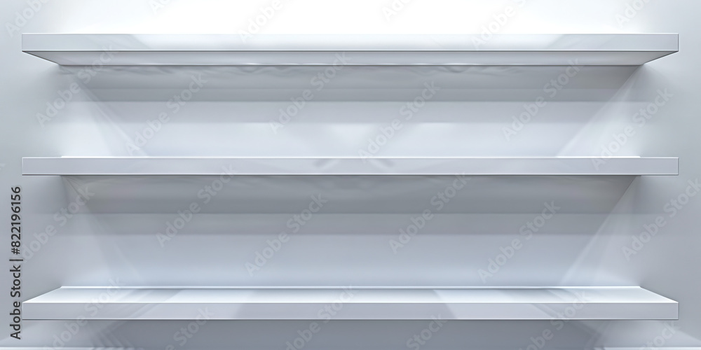 Chic White Shelving Unit: A wall unit with sleek, modern white shelves for storage or displaying items. Chic White Shelving Unit: A wall unit with sleek, modern white shelves for storage or displaying items.