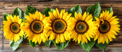 Sunflowers on Wooden Table, Bright and Fresh Floral Arrangement, Rustic Background with Copy Space