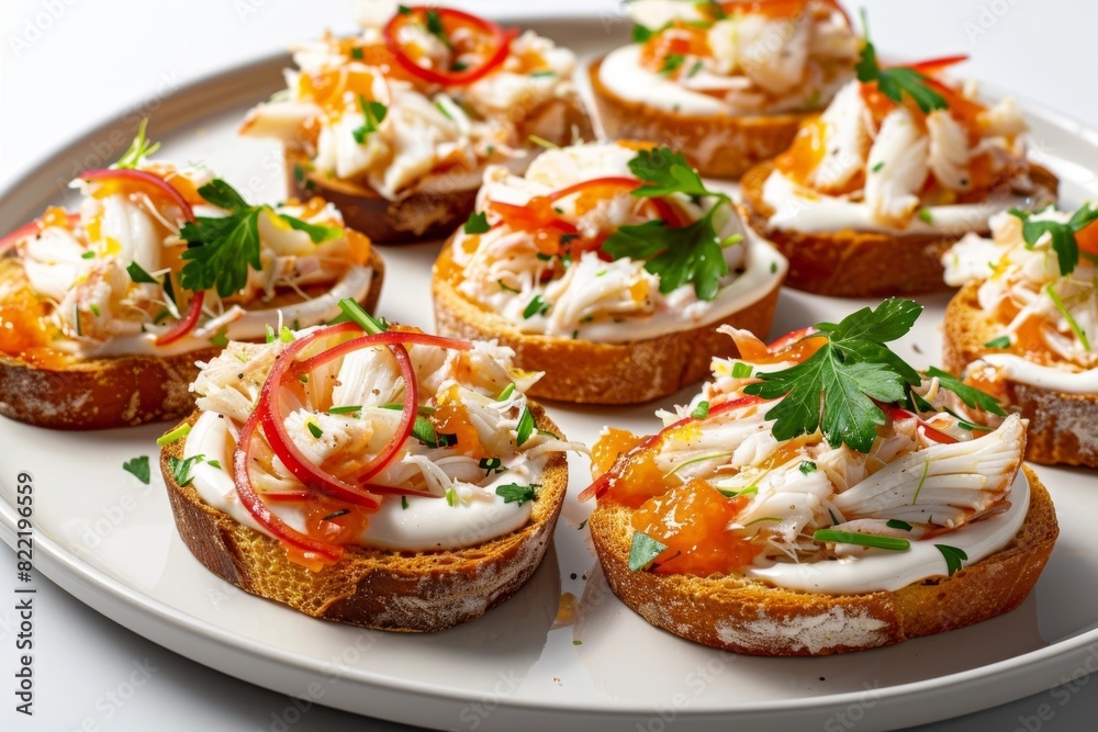 Exotic Dungeoness Crab Crostini with Luscious Garnish Exotic Dungeoness Crab Crostini with Luscious Garnish