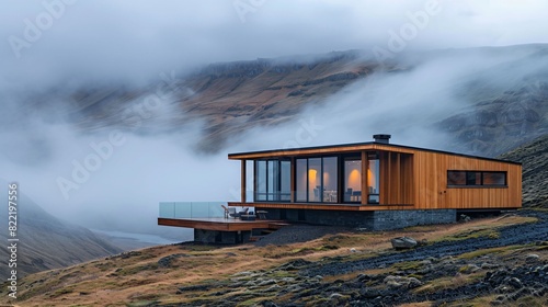 Isolated mountain home surrounded by mist ideal for Northern European countryside getaways