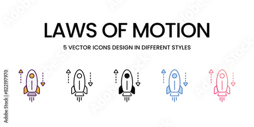 Laws of Motion Icons different style vector stock illustration