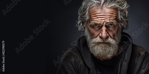 Charcoal background sad european white man grandfather realistic person portrait older person beautiful bad mood old man Isolated on Background ethnic diversity © Zickert