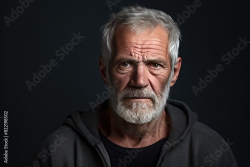 Charcoal background sad european white man grandfather realistic person portrait older person beautiful bad mood old man Isolated on Background ethnic diversity