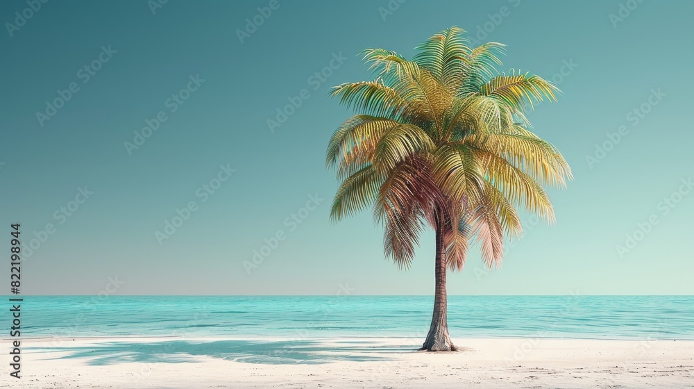 3D illustrator of A single palm tree against a clear sky,Simple background 3D illustrator of A single palm tree against a clear sky,Simple background