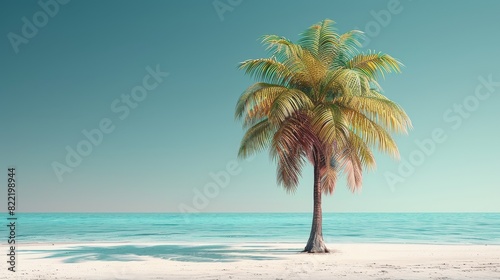 3D illustrator of A single palm tree against a clear sky Simple background