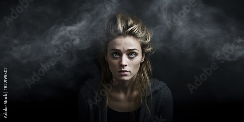 Charcoal background sad european white Woman realistic person portrait of young beautiful bad mood expression Woman Isolated on Background depression anxiety fear burn out health issue problem mental 