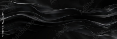 Black background with soft waves,black silk smooth waves pattern backdrop design . Black satin silk luxury wave cloth background. banner photo