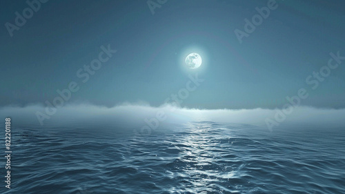 a mystical seascape with ethereal fog rolling in over a moonlit ocean