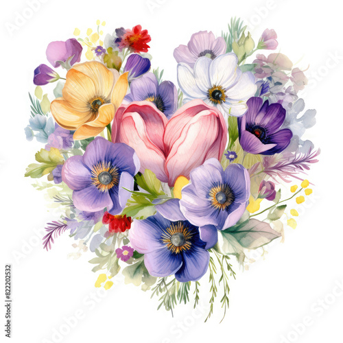 Watercolor Iove Of Different Flowers, clipart Illustration, Generative Ai photo