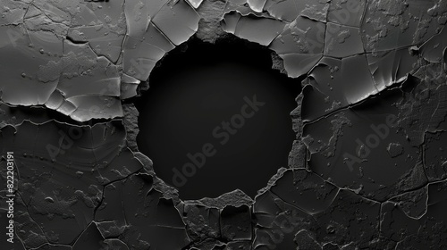 A highly-detailed image showcasing a cracked and textured surface with a dark, menacing hole at its center