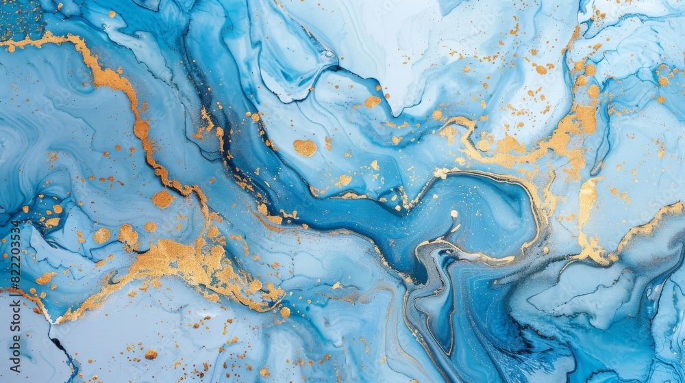 A mesmerizing fluid art with a swirling mix of blue hues and gilded gold veins creating an elegant marble-like appearance A mesmerizing fluid art with a swirling mix of blue hues and gilded gold veins creating an elegant marble-like appearance