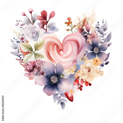 Watercolor Iove Of Different Flowers, clipart Illustration, Generative Ai photo