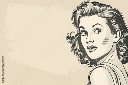 vintage half-tone minimalist illustration of a surprised woman