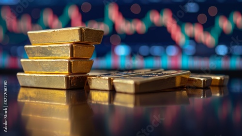 Gold bars stacked on a table, combined with market analysis of gold futures --ar 16:9 --stylize 250 Job ID: 7b32c827-0fd3-40c9-8db2-c8195b8fc3a2