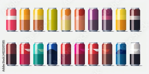 Collection of colorful aluminum cans with different flavors.