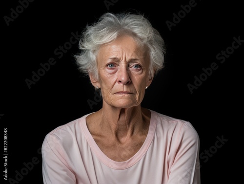 Cream background sad black American independent powerful Woman. Portrait of older mid-aged person beautiful bad mood expression girl Isolated on Background racism skin color depression anxiety 