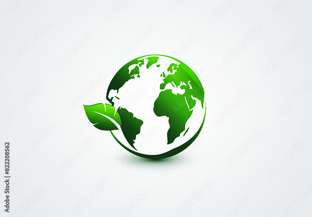 Green earth logo with leaves. Concept of environment and sustainability
