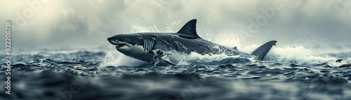 Powerful Predator  Photo Realistic Great White Shark Hunting Seal in Ocean  Showcasing Raw Ferocity   Stock Photo Concept