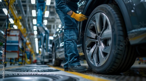 Wallpaper Mural High-detail photo of a service technician examining an EV car's undercarriage Torontodigital.ca