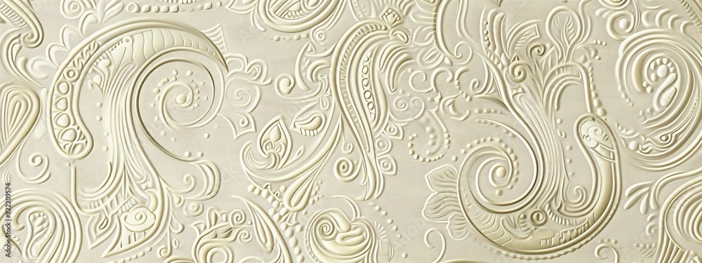 A sophisticated, paisley pattern background with intricate details and soft tones.