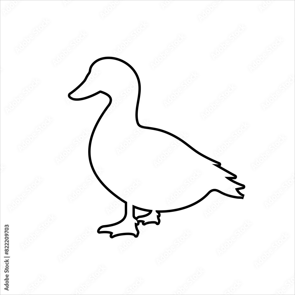 Goose silhouette outline icon vector. Farm goose icon. Livestock concept. White meat sign on white background. Goose meat badge. Goose illustration. Butcher logo