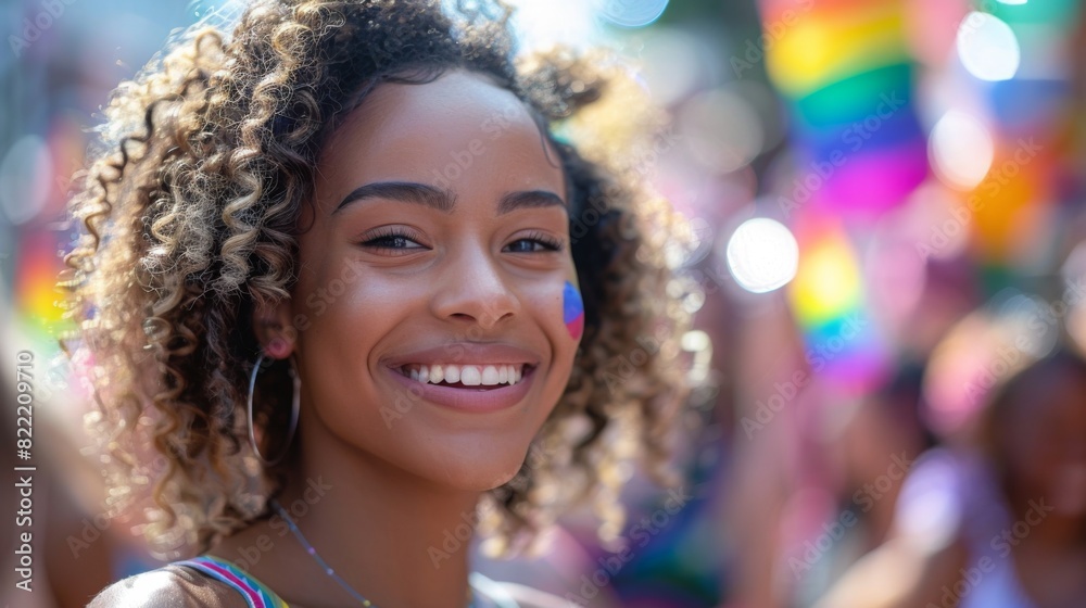 High-detail photo of a transgender person smiling and feeling proud during a pride event High-detail photo of a transgender person smiling and feeling proud during a pride event