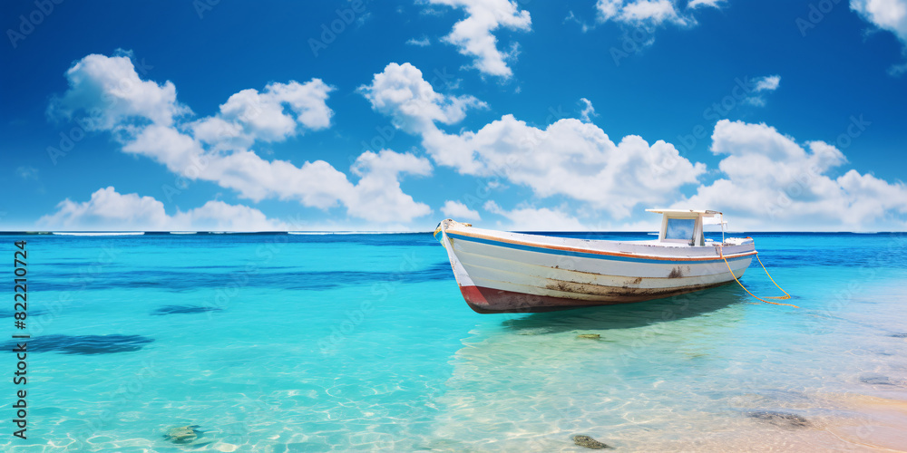 Fishing boat or small motor boat for tourist cruises. Tourist trips along the sea coast. Fishing boat or small motor boat for tourist cruises. Tourist trips along the sea coast.