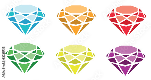Colour diamonds, vector set. Blue, orange, red, green, yellow and violet diamonds.