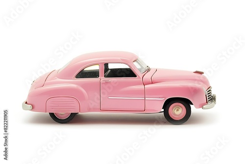 Pink retro car isolated on white background