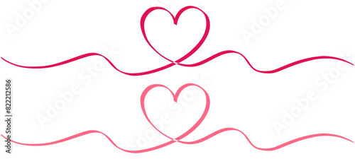 Heart line border. Pink, Red, heart banner for Valentine's Day or Mother's Day vector isolated on White Background