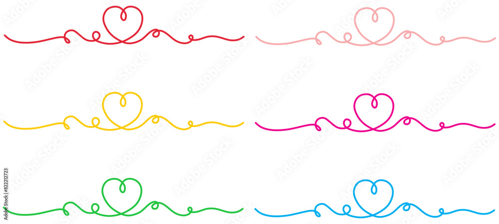 Heart line border. Pink, Red, Green heart banner for Valentine's Day or Mother's Day vector isolated on White Background