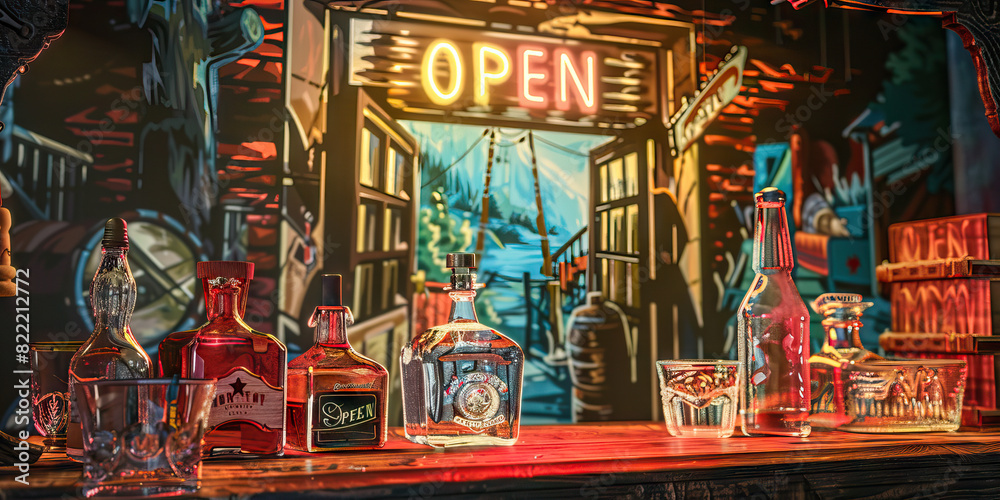 The Honky-Tonk Saloon: A playful desk with a vintage saloon theme, complete with a painted backdrop of a swinging saloon door and a neon The Honky-Tonk Saloon: A playful desk with a vintage saloon theme, complete with a painted backdrop of a swinging saloon door and a neon