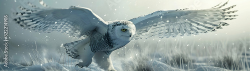Stealth and Precision: Snow Owl Hunting in the Arctic Tundra A breathtaking photo realistic image capturing a snow owl hunting in the Arctic, showcasing its stealth and precision