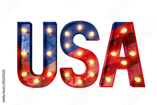 USA sign isolated on transparent background. USA vintage sign. USA retro sign. Vintage USA billboard. Patriotic sign. Patriotic vintage lettering sign.