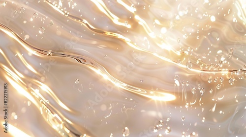The background is clear and transparent  with light gold flowing water ripples on the surface of sparkling white crystal glass texture.