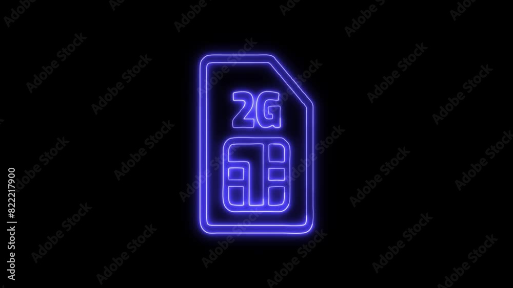 Neon 2G Sim Card Glowing Outline Icon and Symbol Animation on Black Background, HD Video Neon 2G Sim Card Glowing Outline Icon and Symbol Animation on Black Background, HD Video
