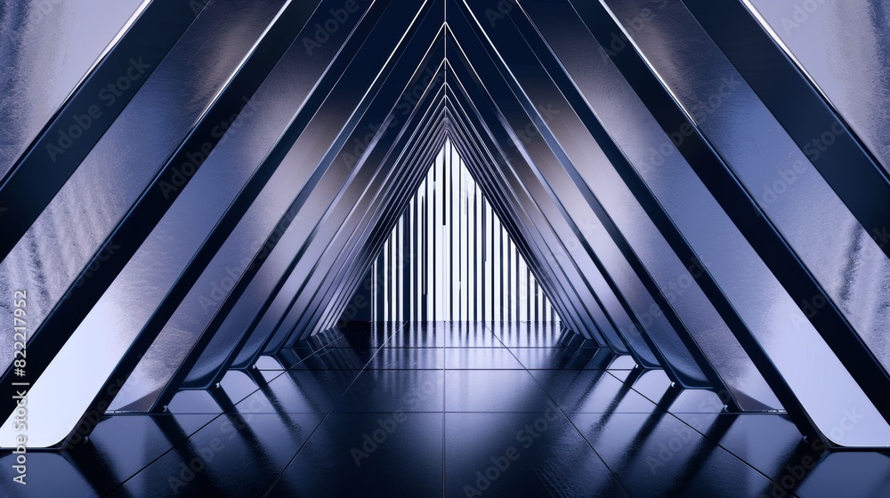 Naklejka premium Futuristic geometric architecture with symmetrical patterns and metallic tones creating a modern, sci-fi inspired environment.