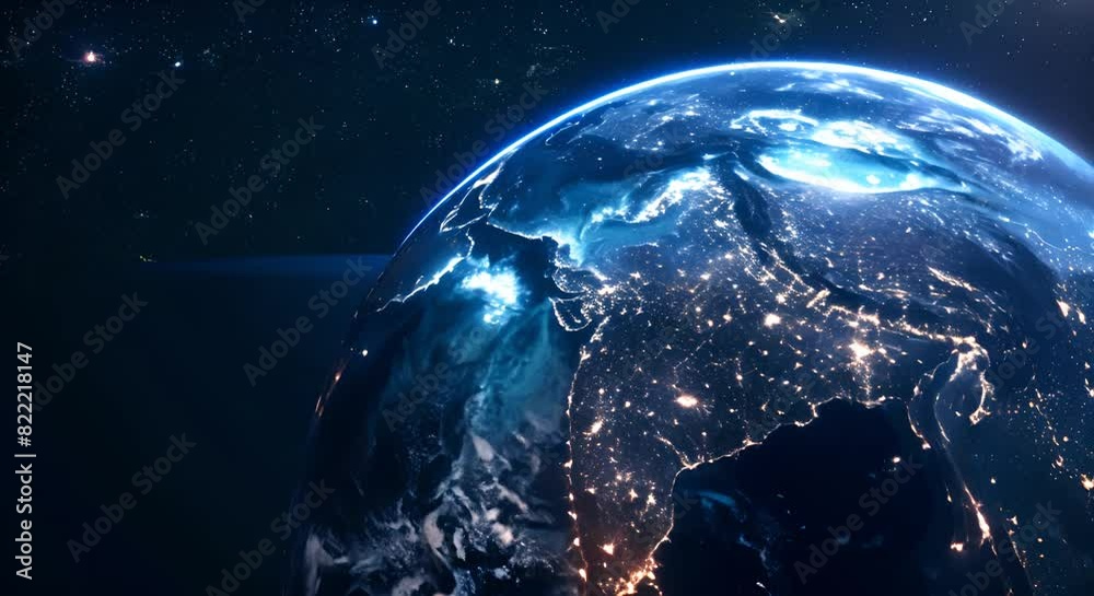 the global energy grid, pulsing with unsustainable sources, casting a dark hue over the planet,