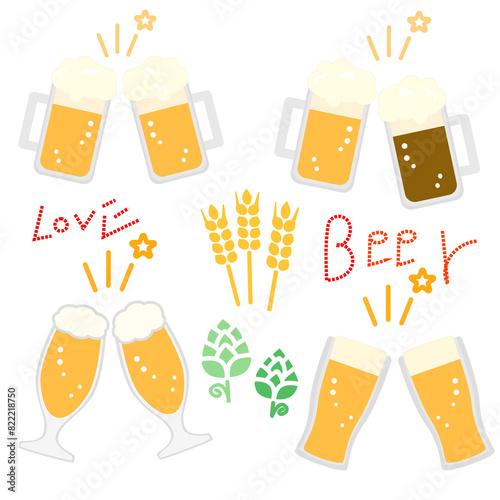 生ビール　イラスト　セット